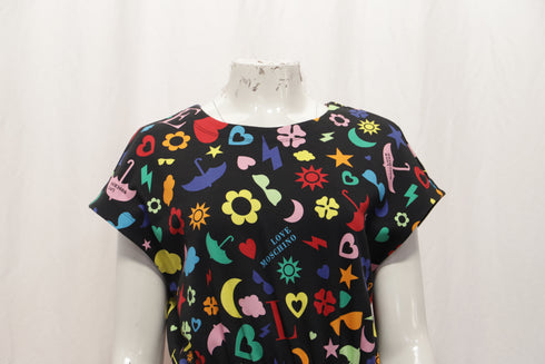 Women's Love Moschino Printed Mini Flared Dress in Multicolor Cotton