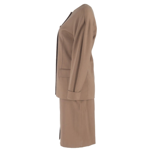Women's Max Mara Single-Breasted Blazer and Skirt Suit in Brown Wool