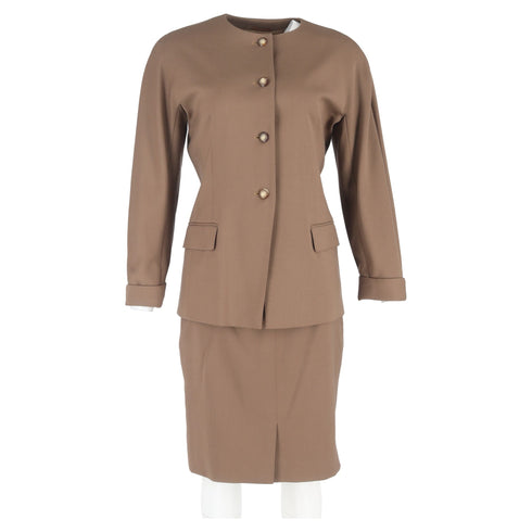Women's Max Mara Single-Breasted Blazer and Skirt Suit in Brown Wool