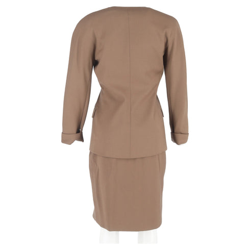 Women's Max Mara Single-Breasted Blazer and Skirt Suit in Brown Wool