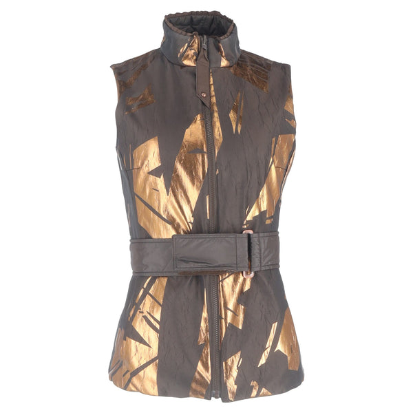 Women's Escada Metallic-Print Quilted Down Vest in Brown Polyamide