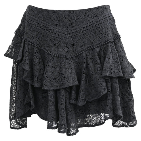 Women's Iro Tale Lace Tiered Mini Skirt in Black Cotton