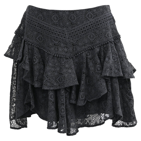 Women's Iro Tale Lace Tiered Mini Skirt in Black Cotton