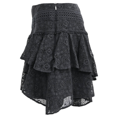 Women's Iro Tale Lace Tiered Mini Skirt in Black Cotton