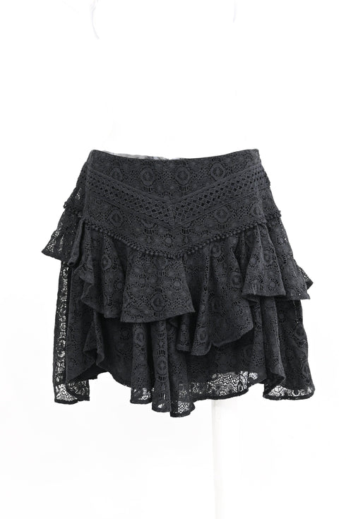 Women's Iro Tale Lace Tiered Mini Skirt in Black Cotton