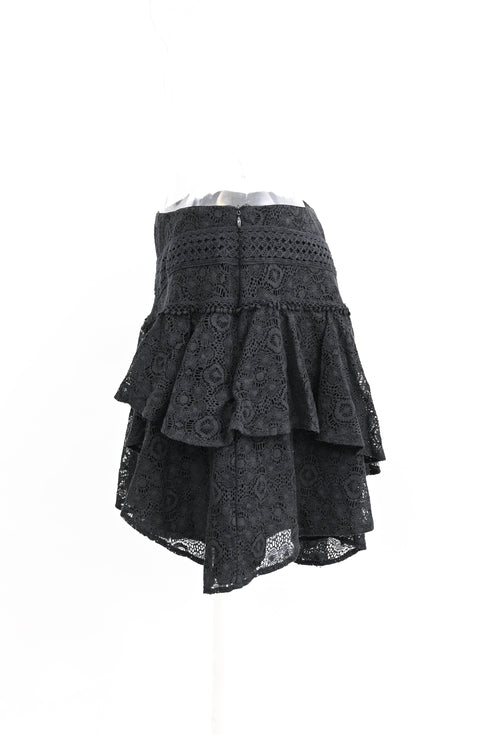 Women's Iro Tale Lace Tiered Mini Skirt in Black Cotton