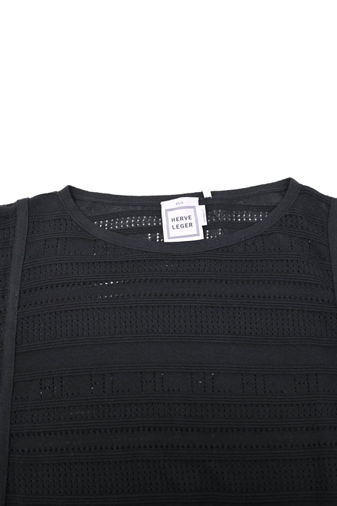 Women's Herve Leger Amiee Knitted Poncho Mini Dress in Black Cotton