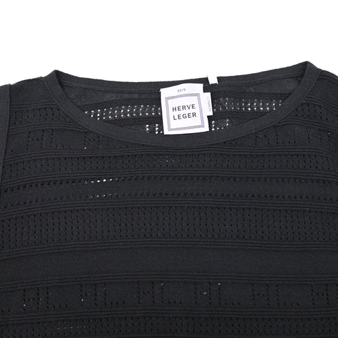 Women's Herve Leger Amiee Knitted Poncho Mini Dress in Black Cotton