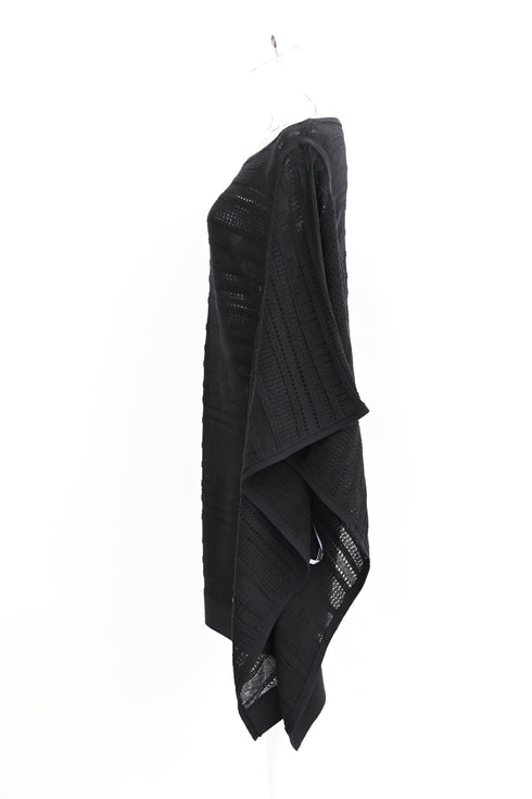 Women's Herve Leger Amiee Knitted Poncho Mini Dress in Black Cotton