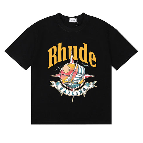 Rhude T-shirts Sailing Nautical Printing Cotton Casual Short Sleeves Men and Women