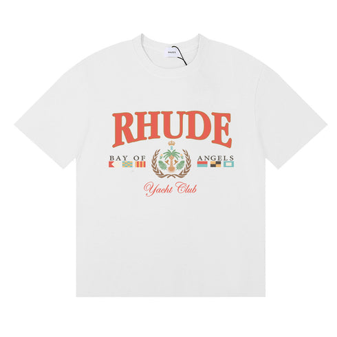 Rhude T-shirts Flag Badge Cotton Casual Short Sleeve Men and Women