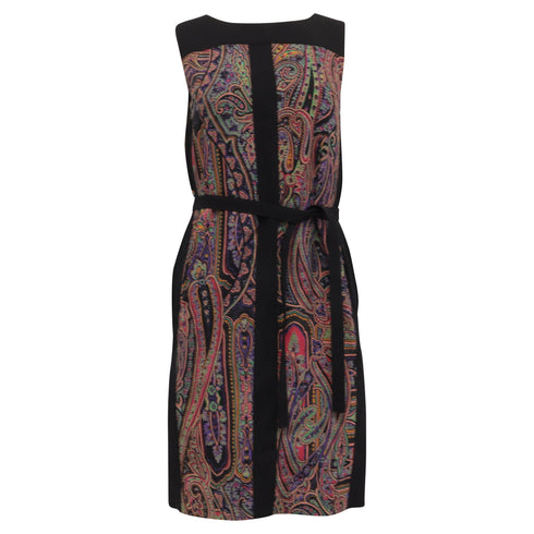 Women's Etro Paisley-Print Belted Mini Dress in Multicolor Wool