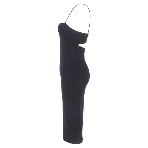 Women's Alexander Wang Back Cutout Sleeveless Midi Fitted Dress in Black Modal