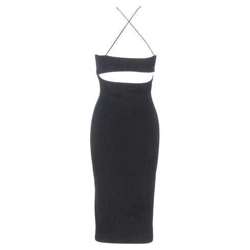 Women's Alexander Wang Back Cutout Sleeveless Midi Fitted Dress in Black Modal