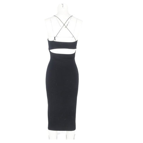 Women's Alexander Wang Back Cutout Sleeveless Midi Fitted Dress in Black Modal