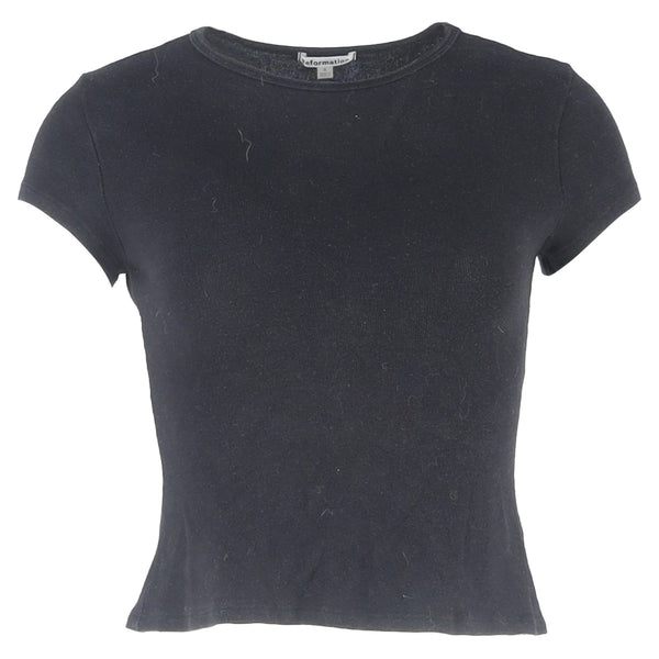 Women's Reformation Crewneck Cropped T-Shirt in Black Cotton