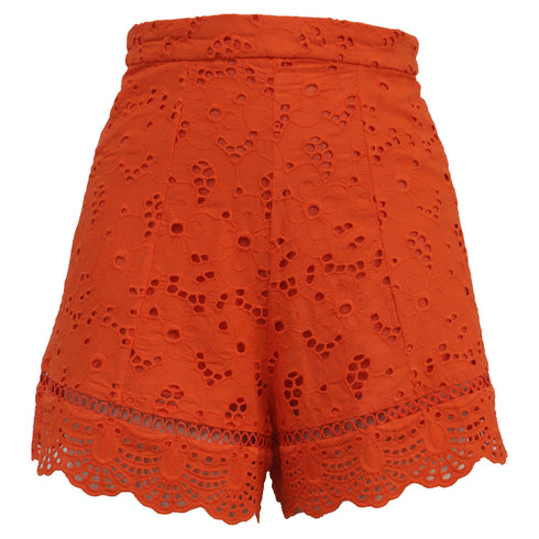 Women's Zimmermann Eyelet High-Waisted Shorts in Orange Cotton
