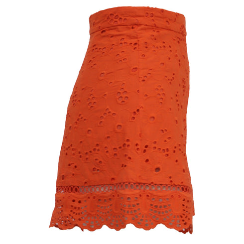 Women's Zimmermann Eyelet High-Waisted Shorts in Orange Cotton