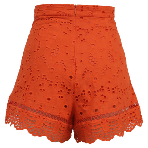 Women's Zimmermann Eyelet High-Waisted Shorts in Orange Cotton