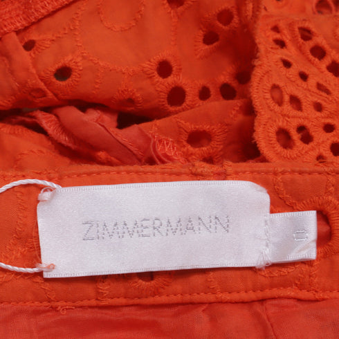 Women's Zimmermann Eyelet High-Waisted Shorts in Orange Cotton