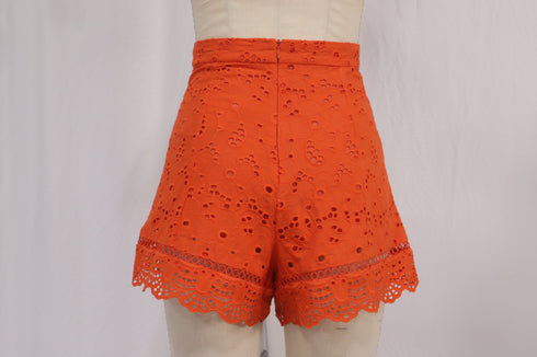 Women's Zimmermann Eyelet High-Waisted Shorts in Orange Cotton