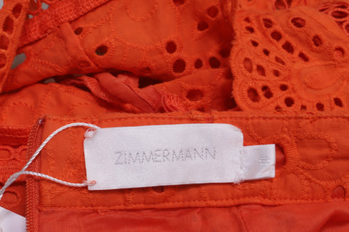 Women's Zimmermann Eyelet High-Waisted Shorts in Orange Cotton