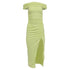 Women's Self-Portrait Off-Shoulder Ruched Midi Dress in Lime Green Viscose