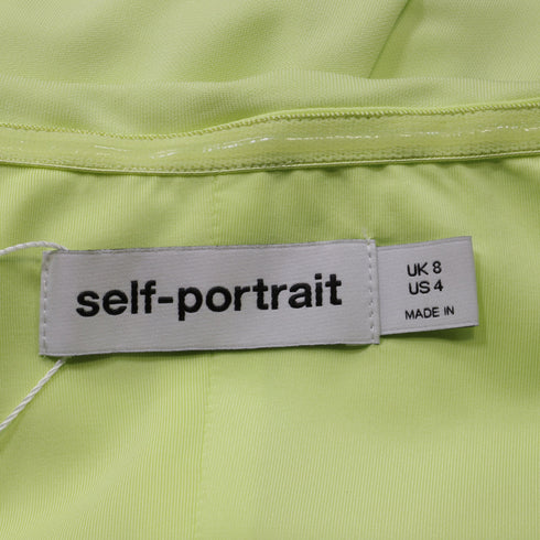 Women's Self-Portrait Off-Shoulder Ruched Midi Dress in Lime Green Viscose