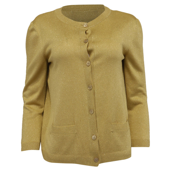 Women's Moschino Couture Buttoned Cardigan in Metallic Gold Acetate