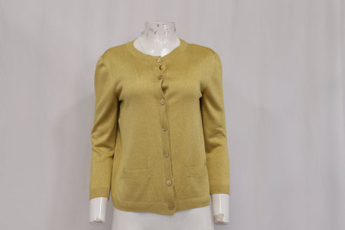 Women's Moschino Couture Buttoned Cardigan in Metallic Gold Acetate