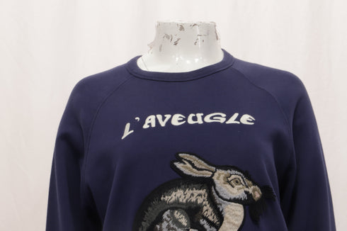 Women's Gucci L'Aveugle Par Amour Hare Appliqué Sweater in Navy Blue Cotton