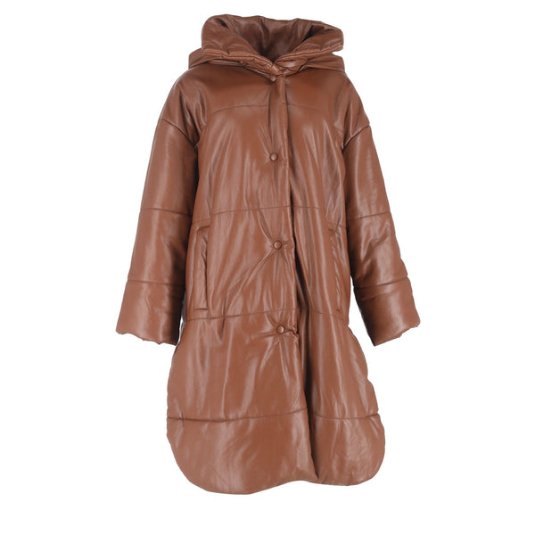 Women's Nanushka Eska Long Vegan Puffer in Brown Polyester
