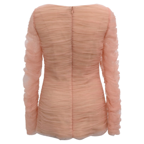 Women's Khaite Vienna Crystal-Embellished Pleated-Tulle Top in Pink Polyamide