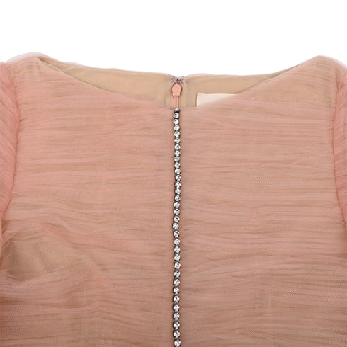 Women's Khaite Vienna Crystal-Embellished Pleated-Tulle Top in Pink Polyamide