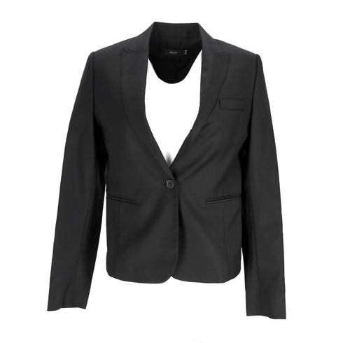 Women's Joseph Single-Breasted Blazer with Pockets in Black Wool