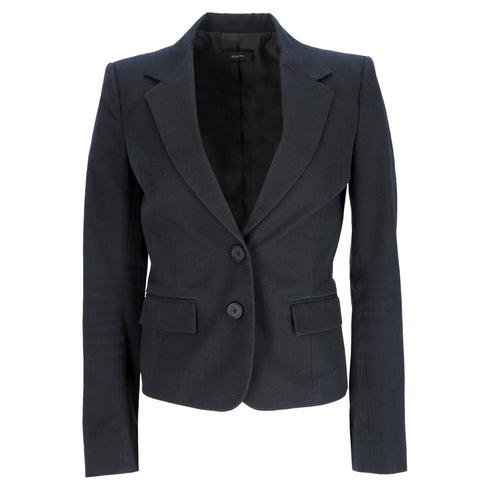 Women's Joseph Single-Breasted Blazer with Pockets in Navy Blue Cotton
