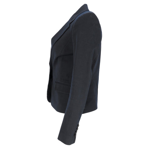 Women's Joseph Single-Breasted Blazer with Pockets in Navy Blue Cotton