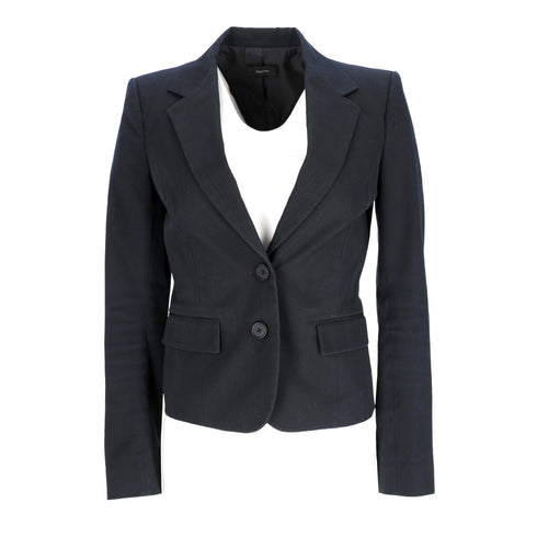Women's Joseph Single-Breasted Blazer with Pockets in Navy Blue Cotton