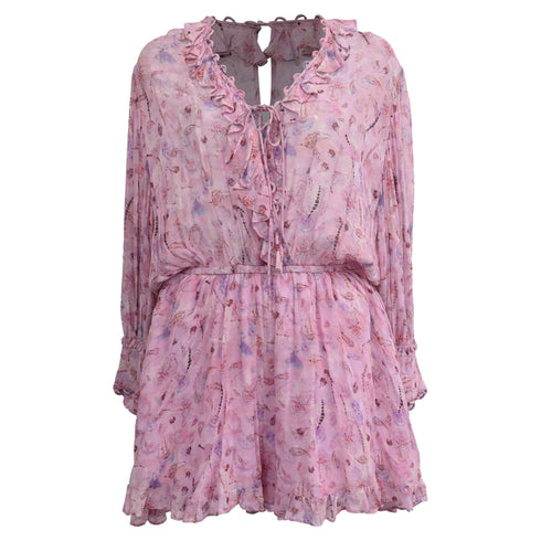 Women's Iro Joyce Floral Print Ruffle Romper In Pink Viscose