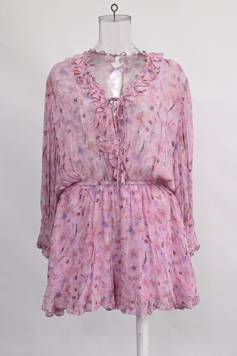 Women's Iro Joyce Floral Print Ruffle Romper In Pink Viscose