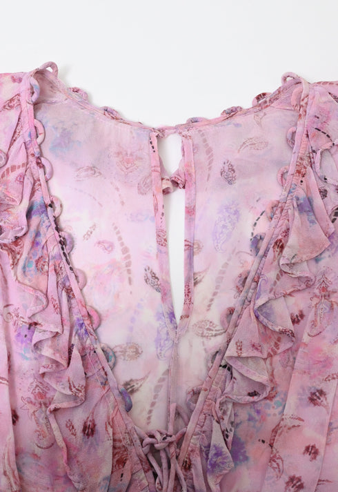 Women's Iro Joyce Floral Print Ruffle Romper In Pink Viscose