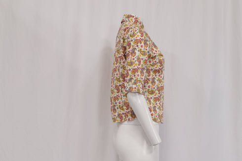 Women's Etro Paisley Print Short Sleeve Shirt in Multicolor Cotton