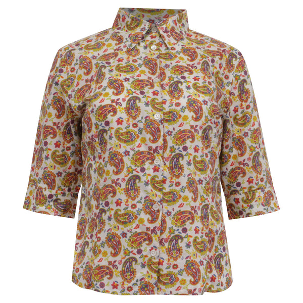 Women's Etro Paisley Print Short Sleeve Shirt in Multicolor Cotton
