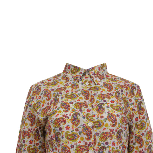 Women's Etro Paisley Print Short Sleeve Shirt in Multicolor Cotton