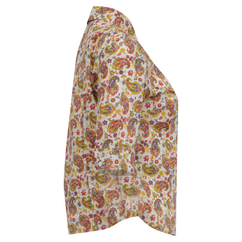 Women's Etro Paisley Print Short Sleeve Shirt in Multicolor Cotton