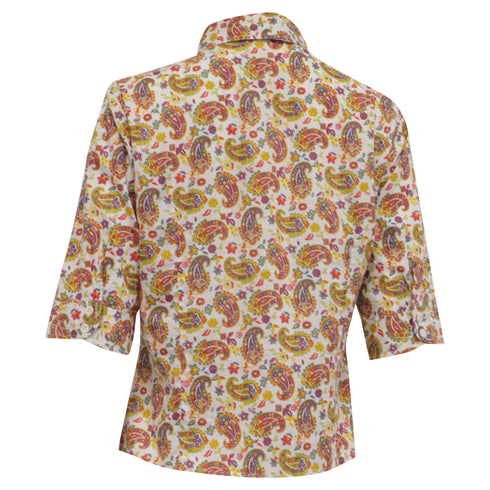 Women's Etro Paisley Print Short Sleeve Shirt in Multicolor Cotton