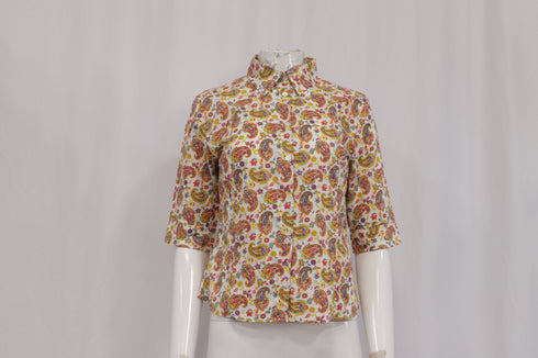 Women's Etro Paisley Print Short Sleeve Shirt in Multicolor Cotton