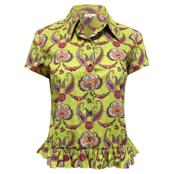 Women's Etro Printed Short Sleeve Blouse in Multicolor Cotton