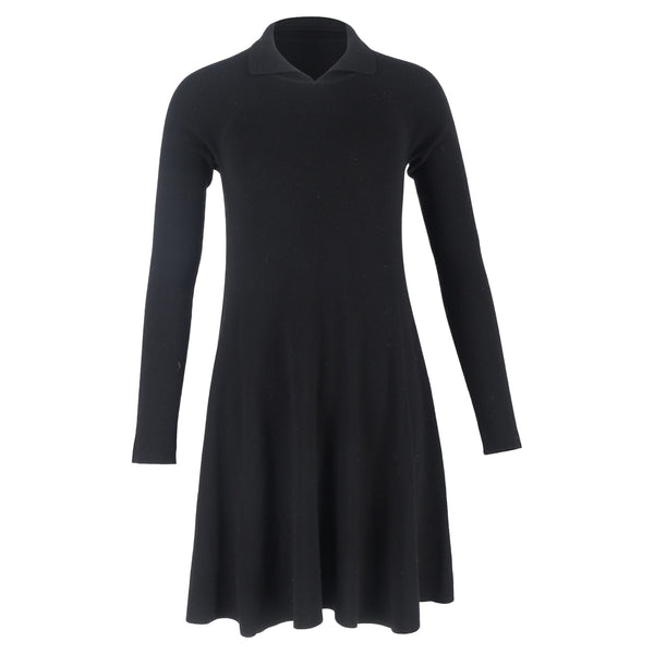 Women's Khaite Knitted Collared Mini Dress in Black Wool
