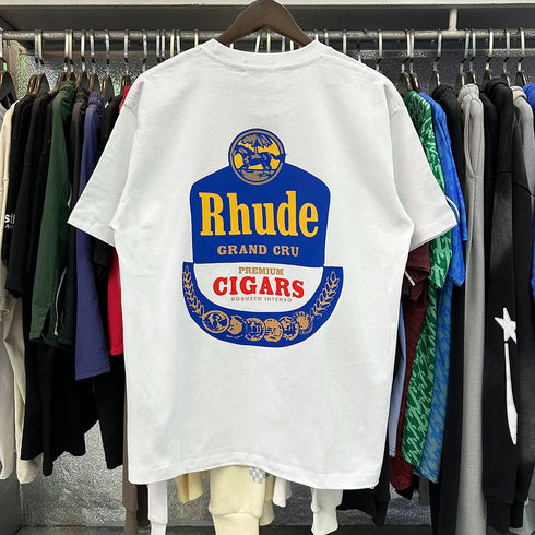 Rhude T-shirts Wine Printing Cotton Casual Short Sleeve Men and Women